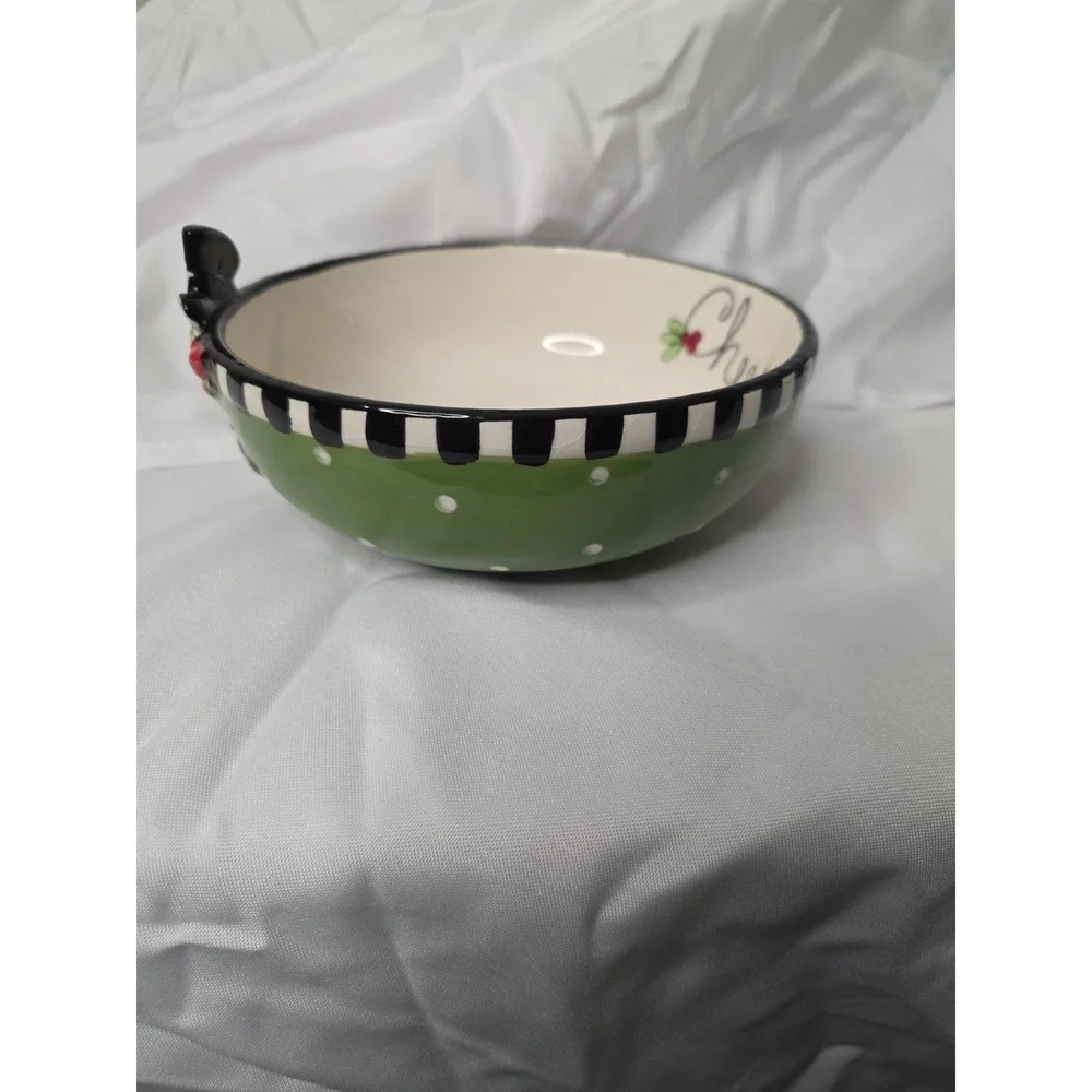 Fitz and Floyd Frostys‎ Frolic Cheers Sentiment Bowl Snack Snowman Embossed